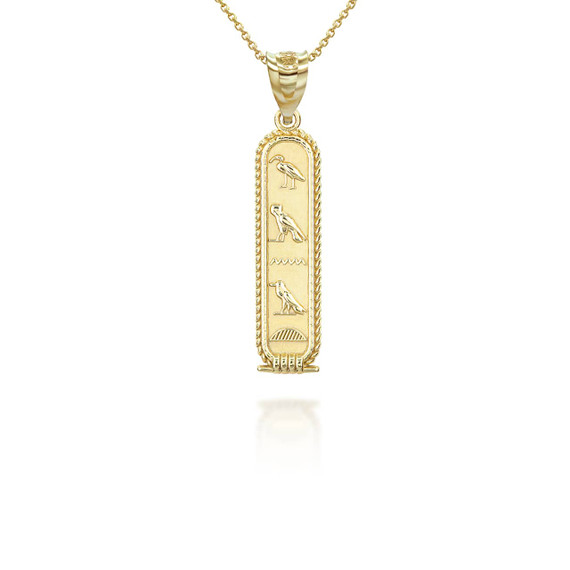 Yellow Gold Egyptian Hieroglyphics Pendant Necklace