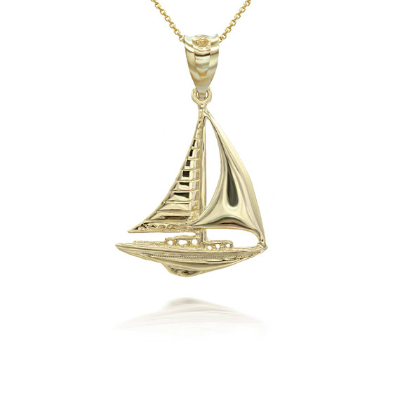 Yellow Gold Maritime Sail Boat Nautical Pendant Necklace