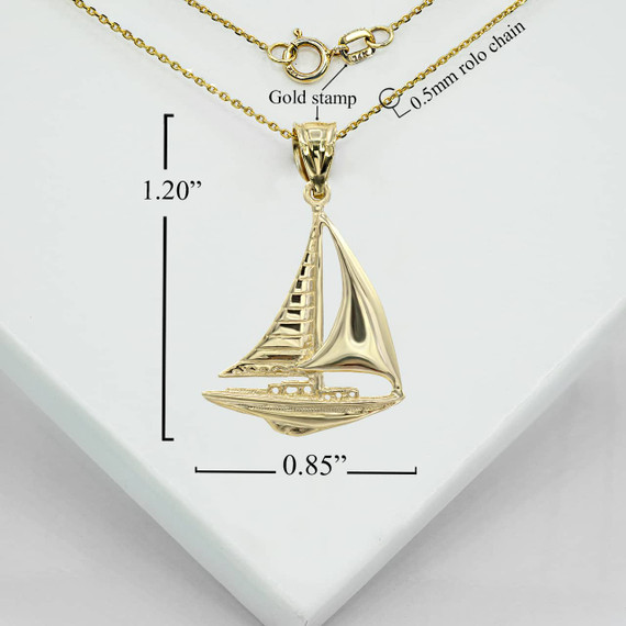 Gold Maritime Sail Boat Nautical Pendant Necklace with measurement