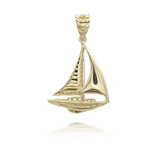 Gold Maritime Sail Boat Nautical Pendant Necklace (Available in Yellow/Rose/White Gold)