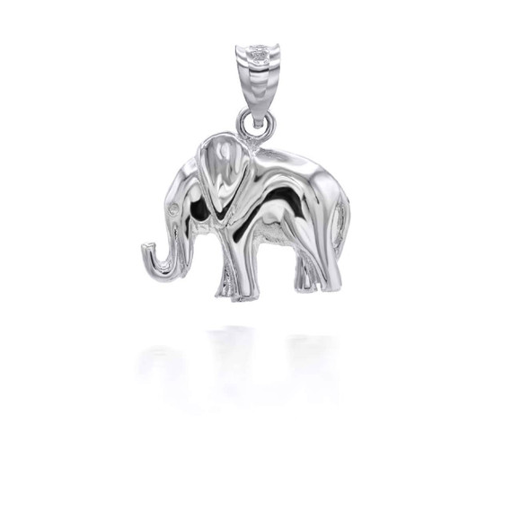 White Gold Luck and Prosperity Elephant Charm Pendant