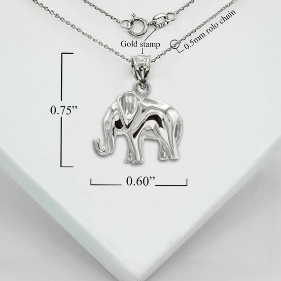 Silver Luck and Prosperity Elephant Charm Pendant Necklace with measurement