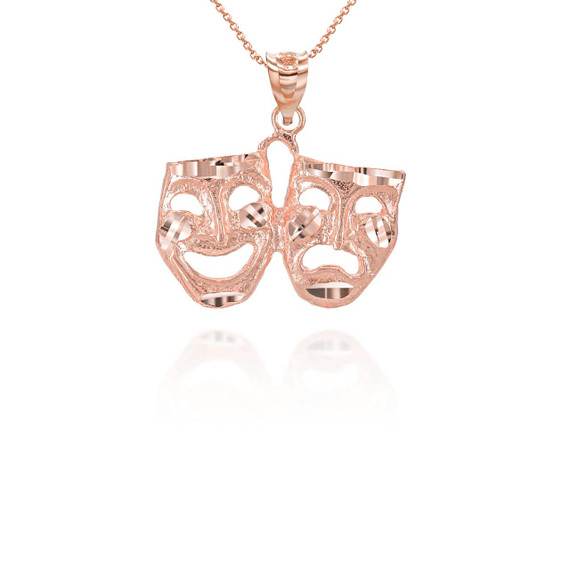 Gold Diamond Cut Comedy & Tragedy Drama & Theater Masks Pendant