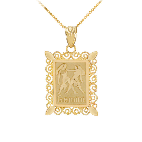 Filigree Square Gemini Pendant Necklace