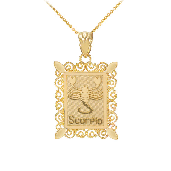 Filigree Square Scorpio Pendant Necklace