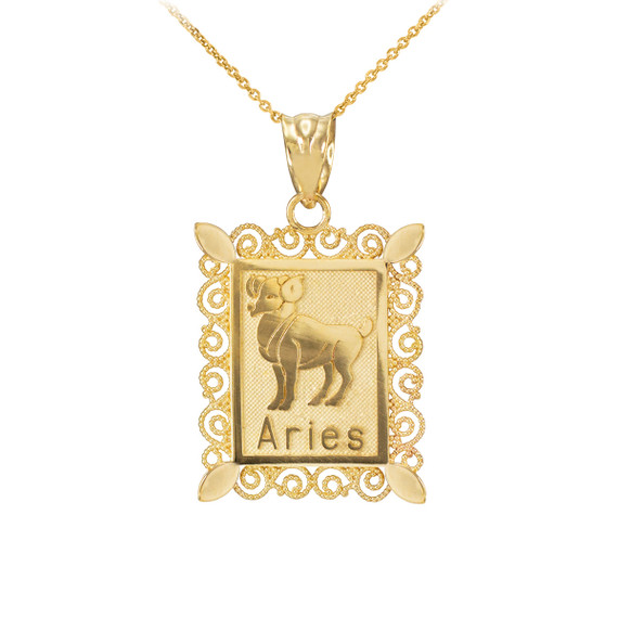 Filigree Square Aries Pendant Necklace