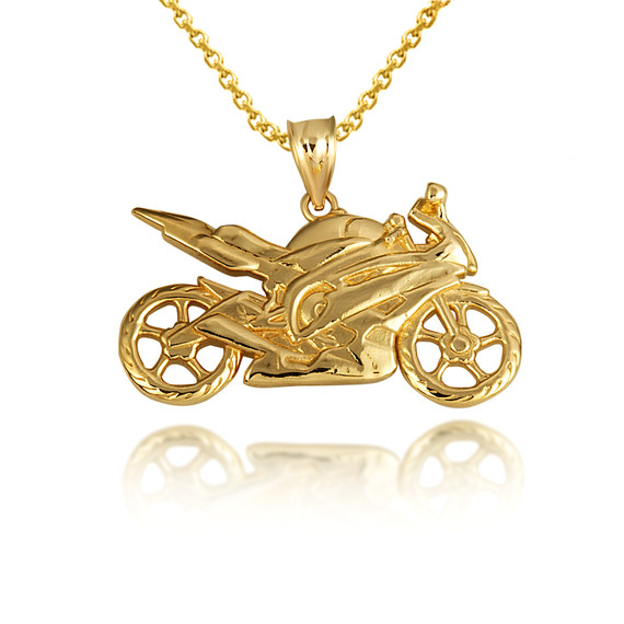 Yellow Gold Motorcycle Biker Freedom Ride Pendant Pendant Necklace