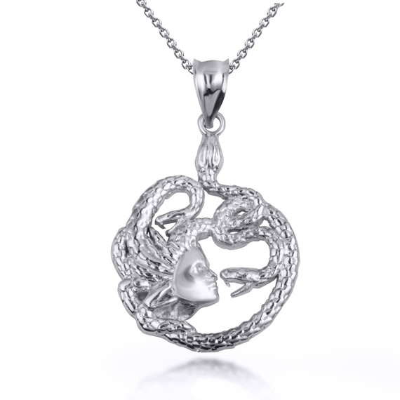 White Gold Greek Myth Medusa Divine Power of Femininity Pendant Necklace