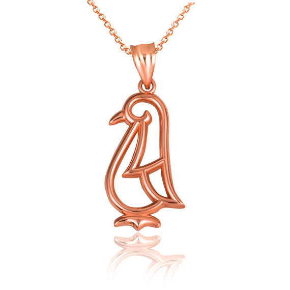 Rose Gold Openwork Penguin Outline Pendant Necklace