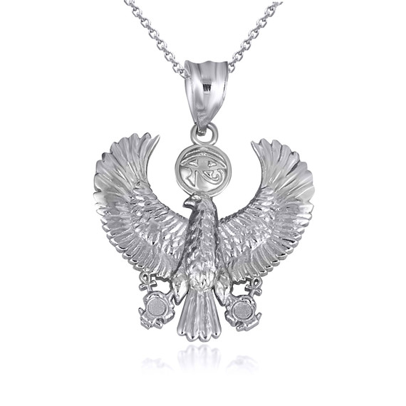 .925 Sterling Silver Egyptian Protection Eagle Eye of Horus Wadjet Ankh Pendant Necklace