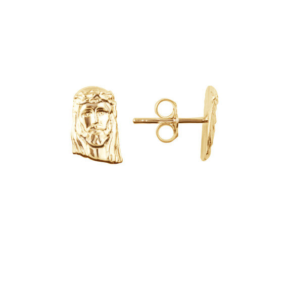 Yellow Gold Jesus Christ Our Lord & Savior Stud Earrings