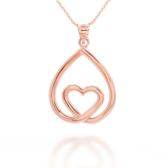 Gold Teardrop Eternity Heart Pendant Necklace (Available in Yellow/Rose/White Gold)