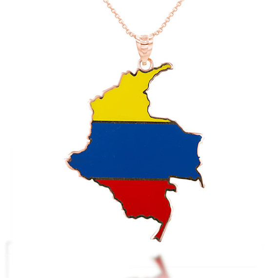 Rose Gold Map of Colombia Country Flag Enamel Pendant Necklace