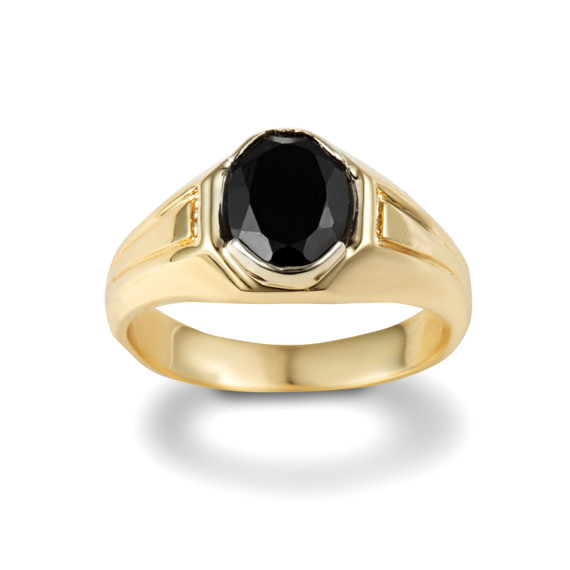 Yellow Gold Black Onyx Oval Cut Gemstone Ring