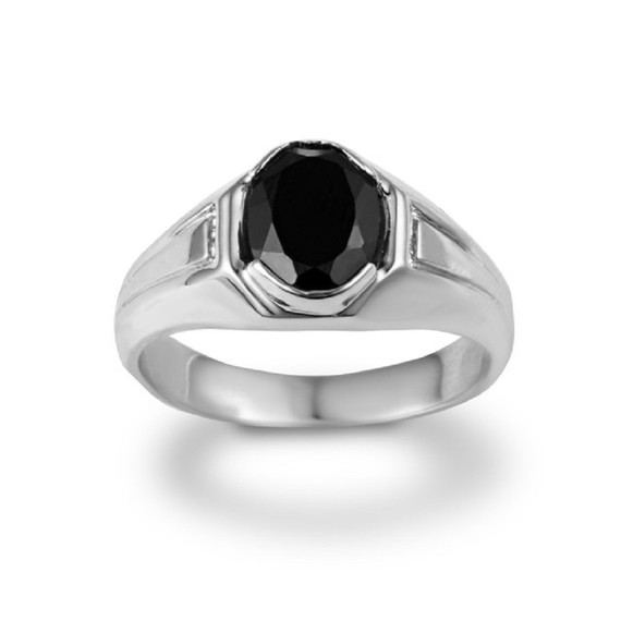 .925 Sterling Silver Black Onyx Oval Cut Gemstone Ring