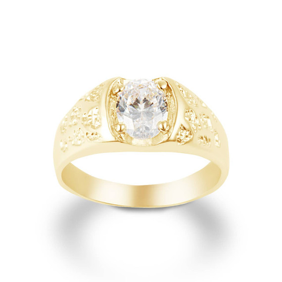Yellow Gold Oval Cut Cubic Zirconia Nugget Ring