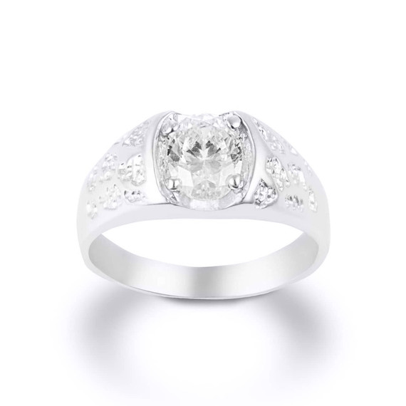 White Gold Oval Cut Cubic Zirconia Nugget Ring