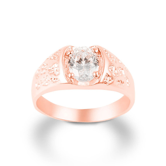 Rose Gold Oval Cut Cubic Zirconia Nugget Ring