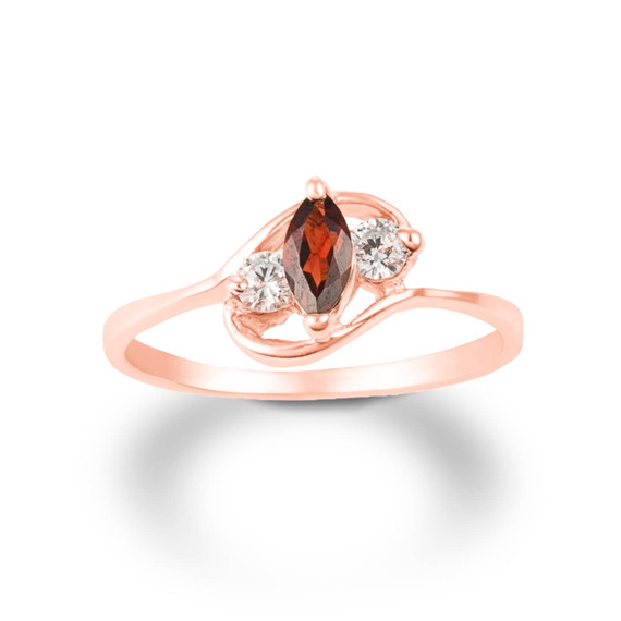 Rose Gold Marquise Cut Genuine Garnet Art Deco Ring