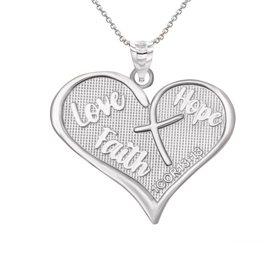 .925 Sterling Silver Heart Cross Prayer 1 Corinthians 13:13 Love, Hope, Pray Script Bible Verse Pendant Necklace