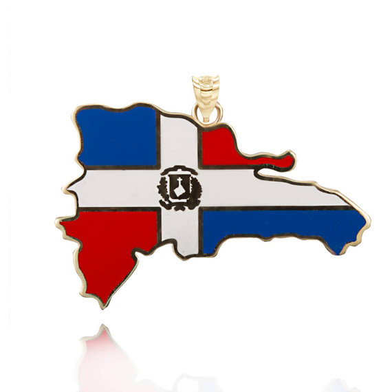 Yellow Gold Map of Dominican Republic Country Flag Enamel Pendant