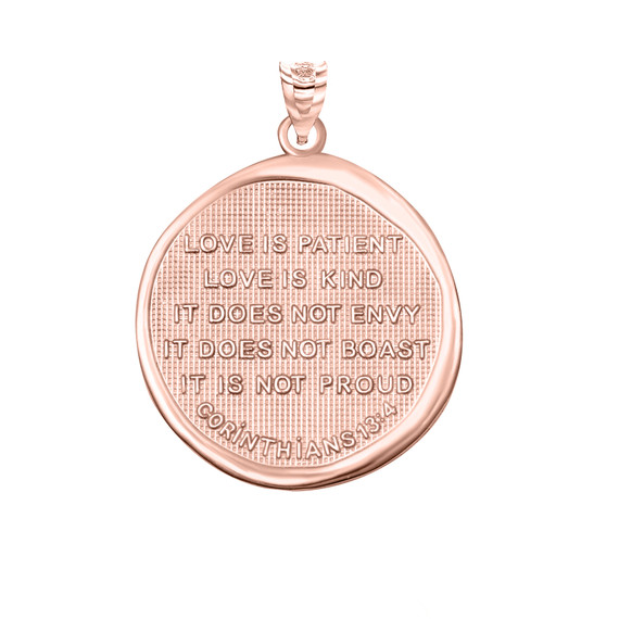 Rose Gold Bible Verse Corinthians 13:4 Love Prayer Coin Medallion Pendant