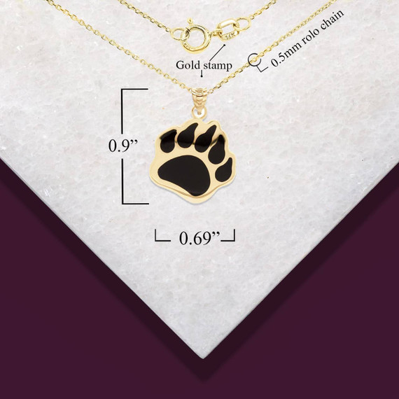 Gold Bear Claw Emblem of Bravery Enamel Pendant Necklace with Measurement
