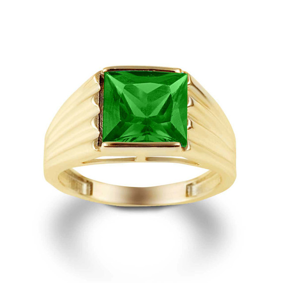 Yellow Gold Personalized Birthstone Ribbed Band Ring