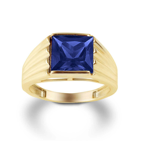 Yellow Gold Personalized Birthstone Ribbed Band Ring