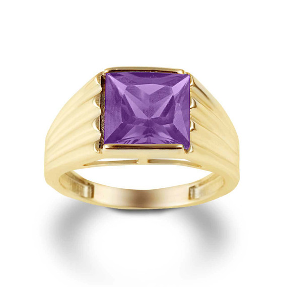 Yellow Gold Personalized Square Birthstone Statement Ring