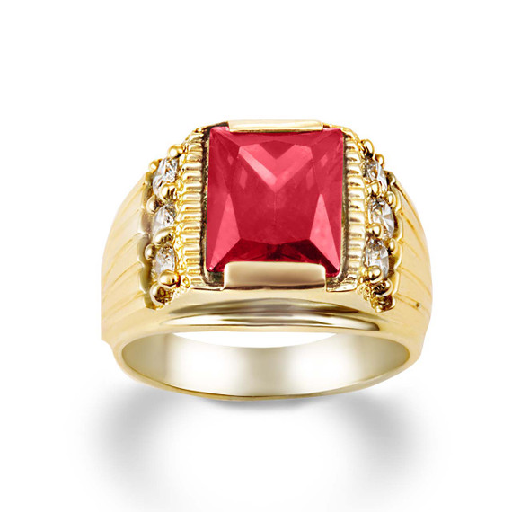 Yellow Gold Personalized Square Birthstone CZ Statement Ring