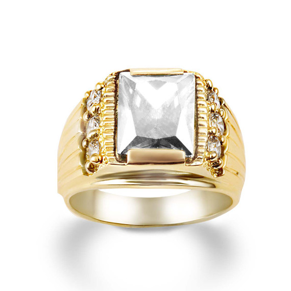 Yellow Gold Personalized Square Birthstone CZ Statement Ring