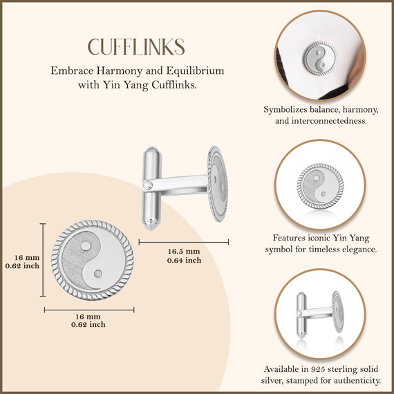 Yin Yang Tai Chi Harmony Cufflinks measurements