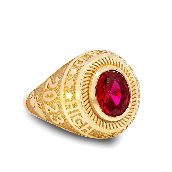 Yellow Gold High School Graduation Class of 2023 Ruby CZ Birthstone Ring