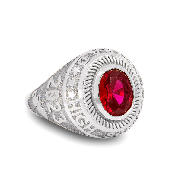 Silver High School Graduation Class of 2023 CZ Garnet Birthstone Ring