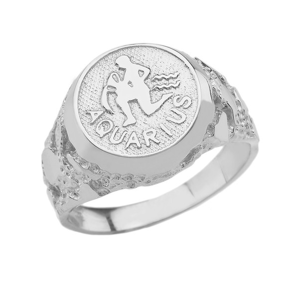 12 Astrological Silver Zodiac Sign Nugget Rings