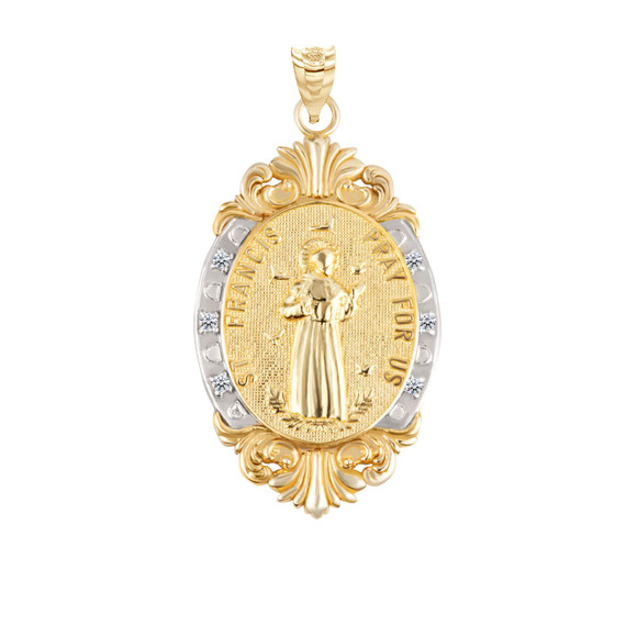 Oval Diamond Saint Francis Medallion Victorian Frame Pendant