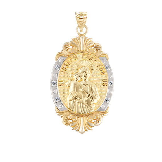 Oval Diamond Saint Joseph Medallion Victorian Frame Pendant