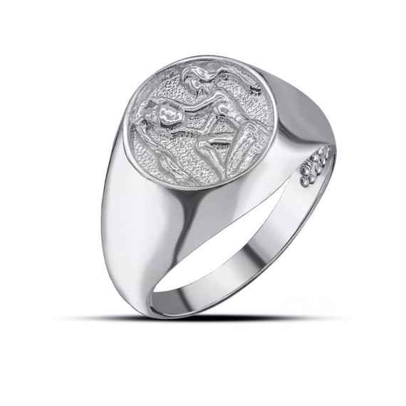 Silver Hammered Zodiac Sign Signet Ring