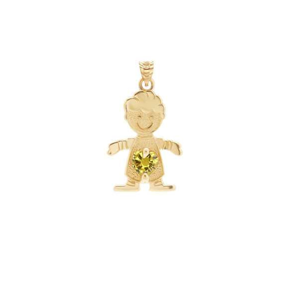 Yellow Gold Boy Heart Citrine Birthstone Pendant