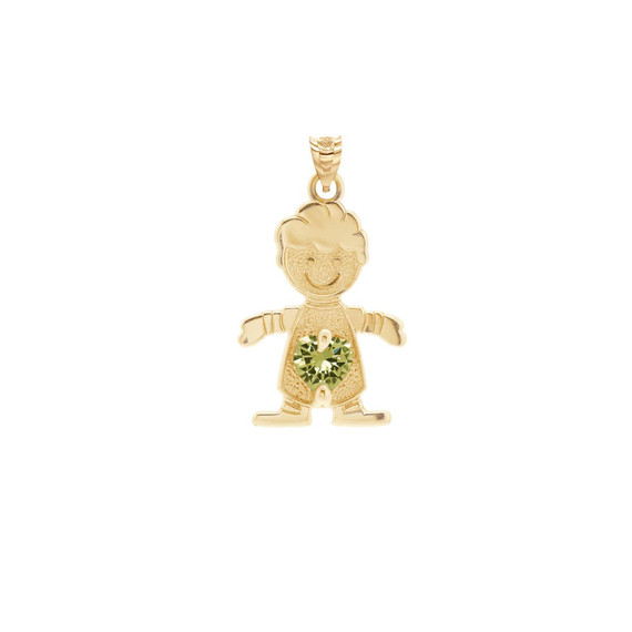 Yellow Gold Girl Heart Peridot Birthstone Pendant