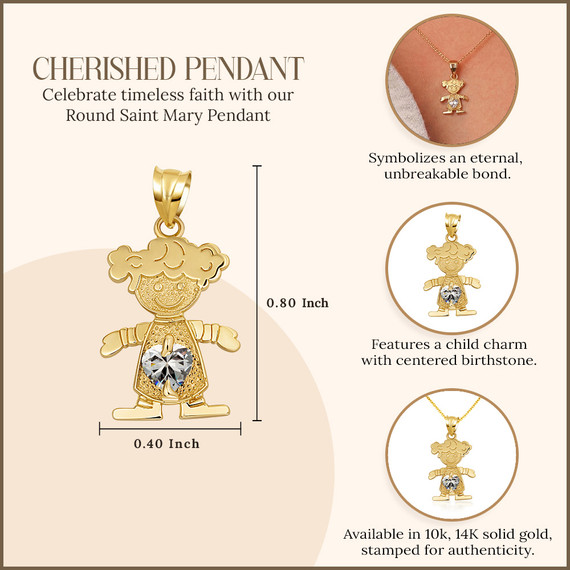 10K/14K Gold Boy/Girl Heart Birthstone Necklace
