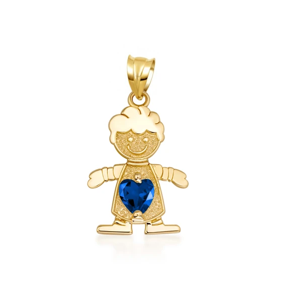10K/14K Gold Boy/Girl Heart Birthstone Necklace