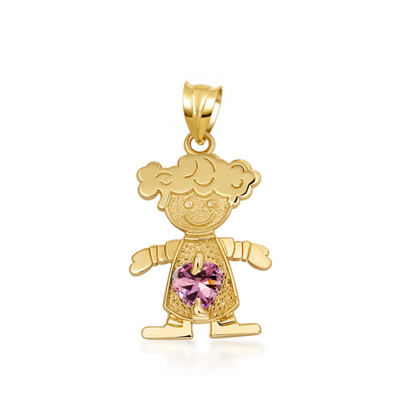 10K/14K Gold Boy/Girl Heart Birthstone Necklace