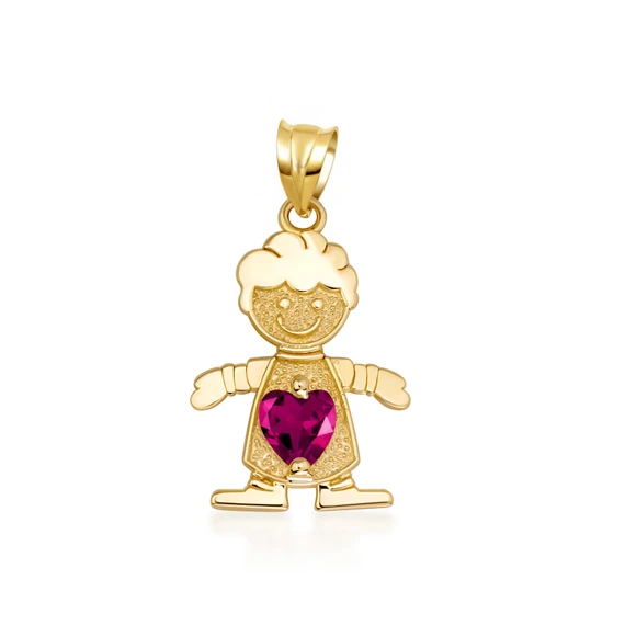 10K/14K Gold Boy/Girl Heart Birthstone Necklace