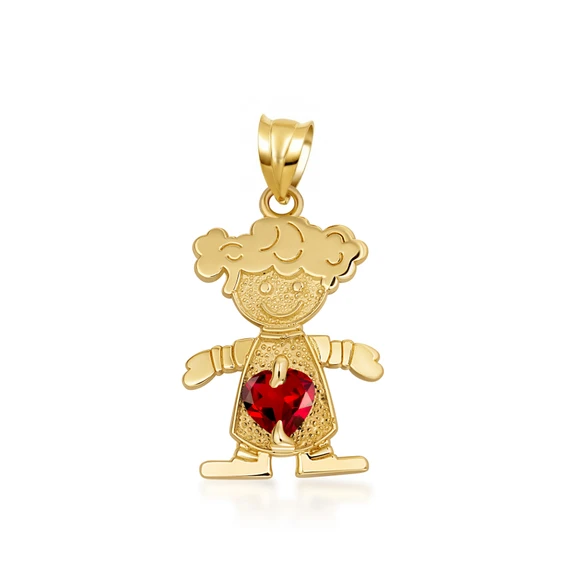 10K/14K Gold Boy/Girl Heart Birthstone Necklace