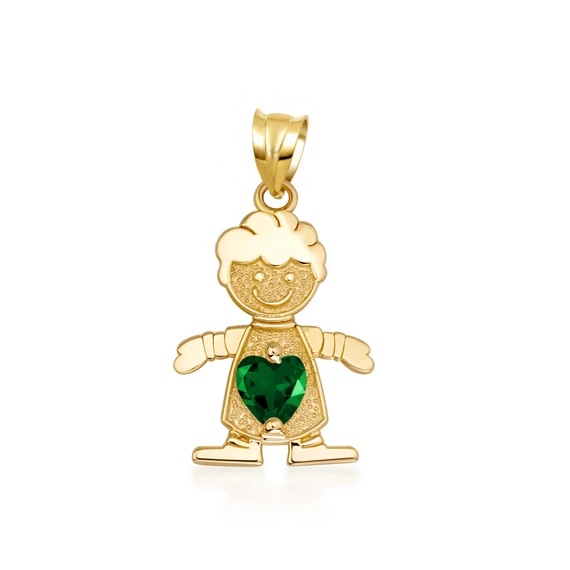 10K/14K Gold Boy/Girl Heart Birthstone Necklace