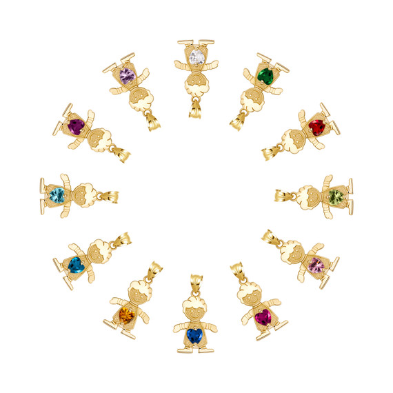 10K/14K Gold Boy/Girl Heart Birthstone Necklace