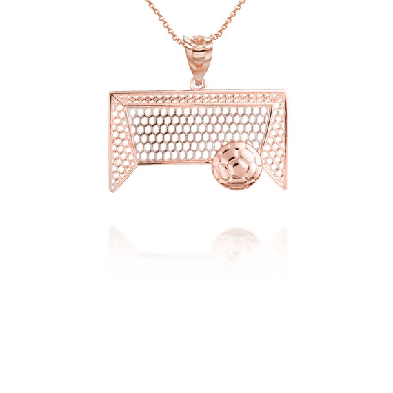 Rose Gold Two-Tone Soccer Goal Fútbol Sports Pendant Necklace S,L