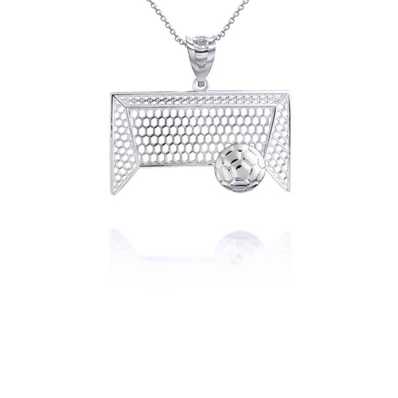 White Gold Soccer Goal Fútbol Sports Pendant Necklace S,L